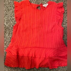 THML Coral layered Ruffle waist & Ruffle Sleeved Top textured back keyhole SZ XS